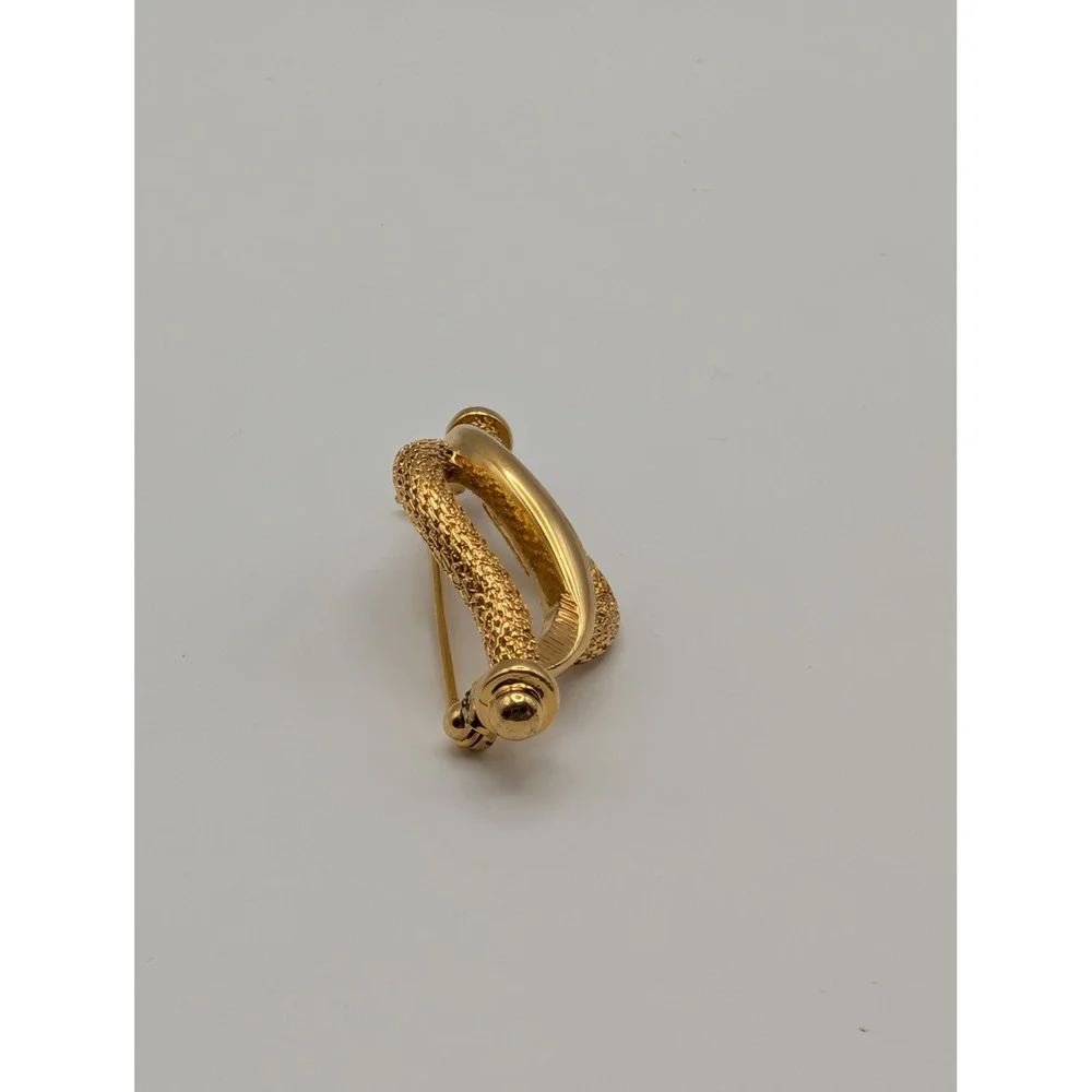 Signed Monet Gold Tone Textured Mesh Swirl Brooch Pin Abstract Modernist Vintage